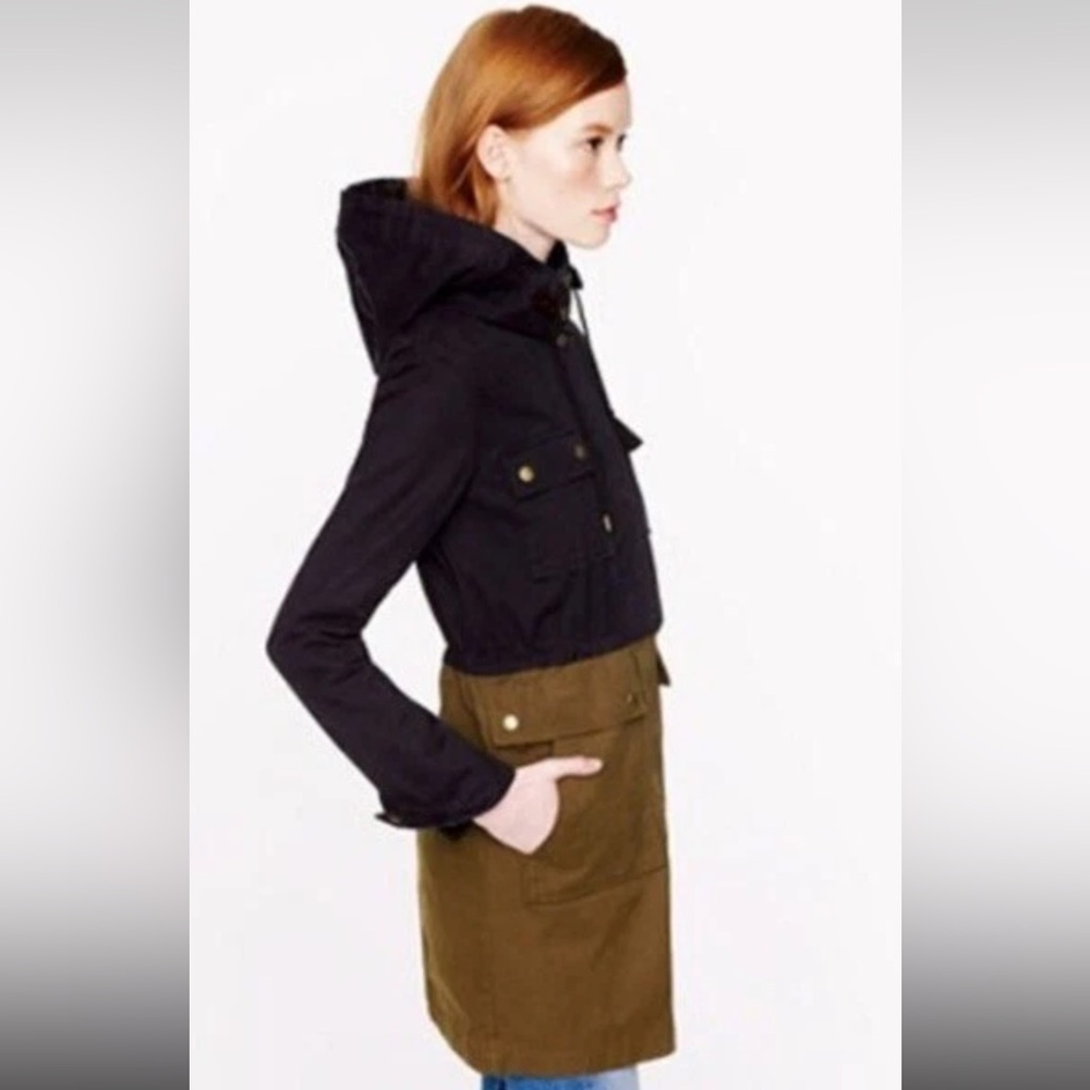 J.Crew Color Block Waxed Cotton‎ Field Jacket Size XS Detachable hoodie women’s - Picture 2 of 14